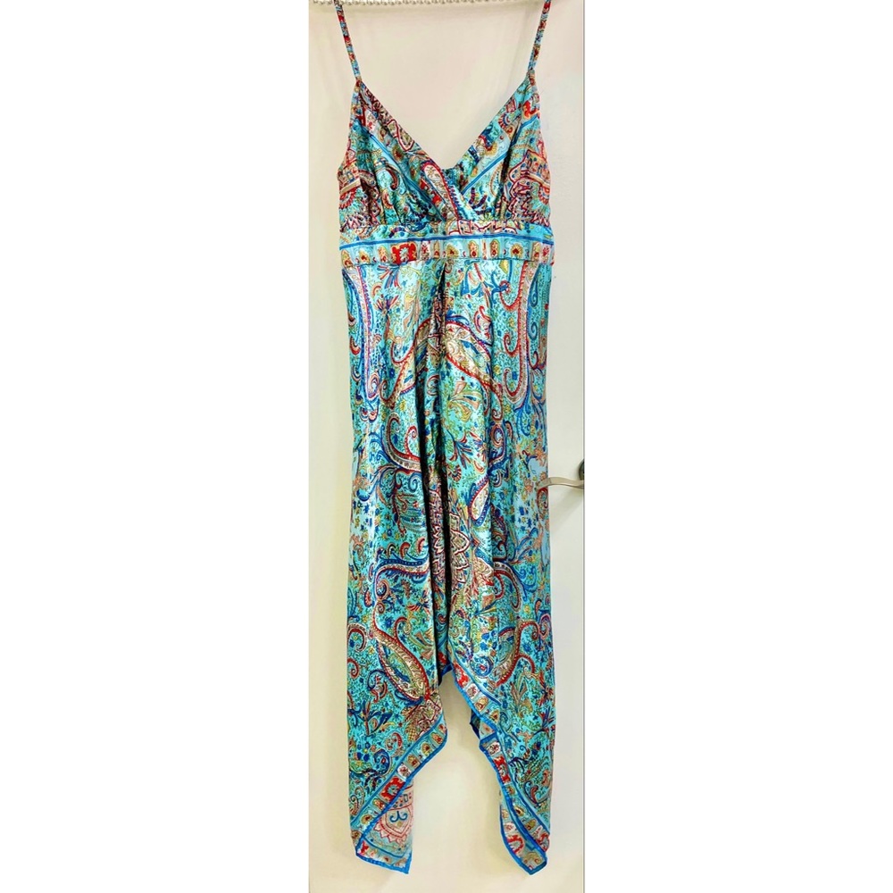 Chaudry Satin Smocked Scarf Maxi Dress L